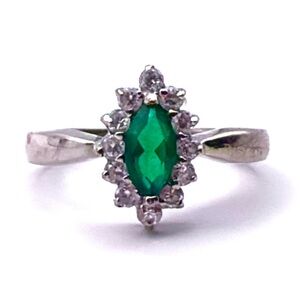 ESTATE sz7.75 18k marquise HIGH END GENUINE EMERALD DIAMOND HALO Ring! 2.38g